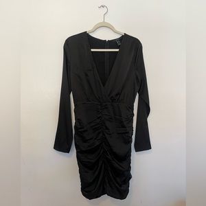 SATIN BLACK LOW NECK LINE RUCHING MID LENGTH DRESS 🖤